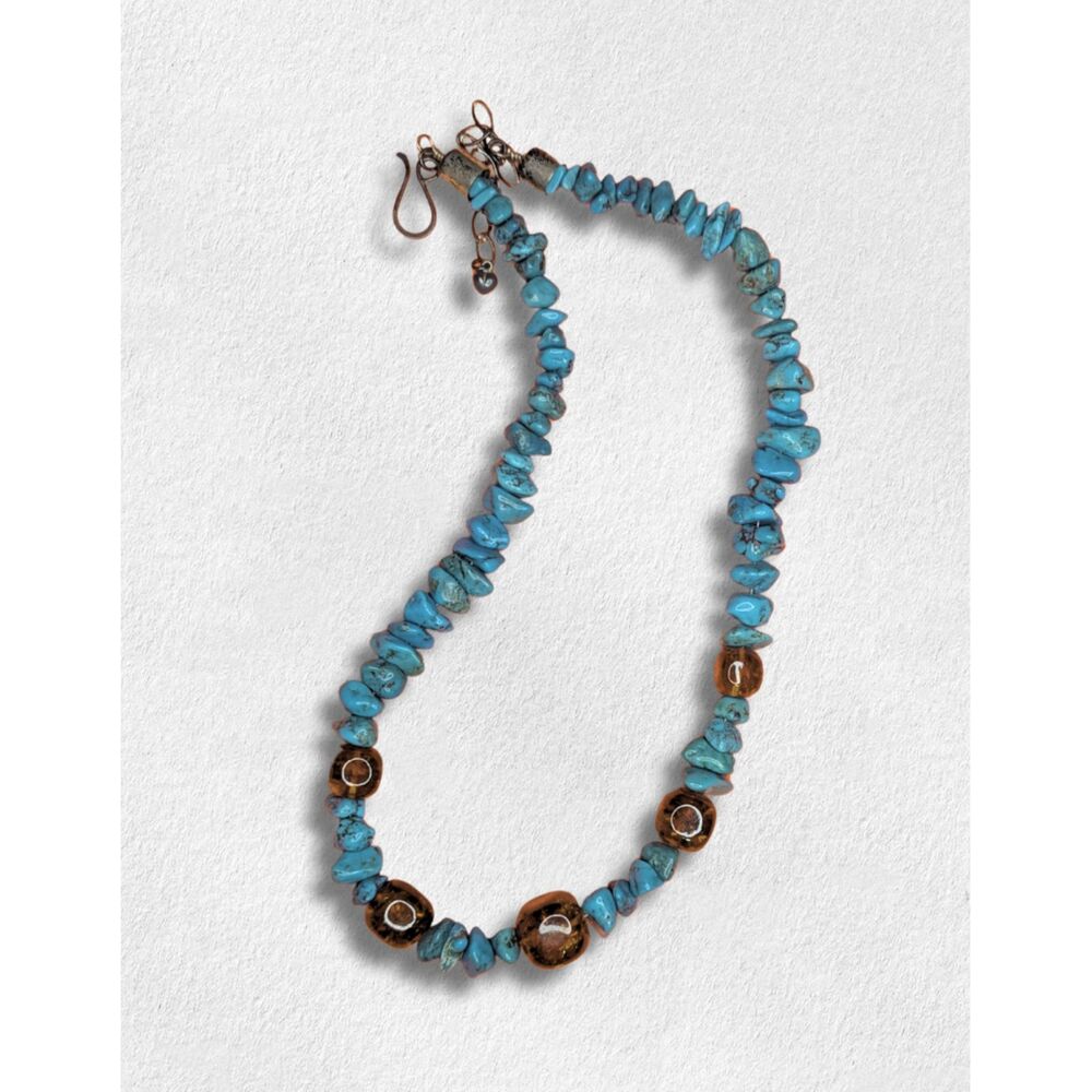 Vintage Jay King 925 Sterling Silver Turquoise & Amber Gem Necklace